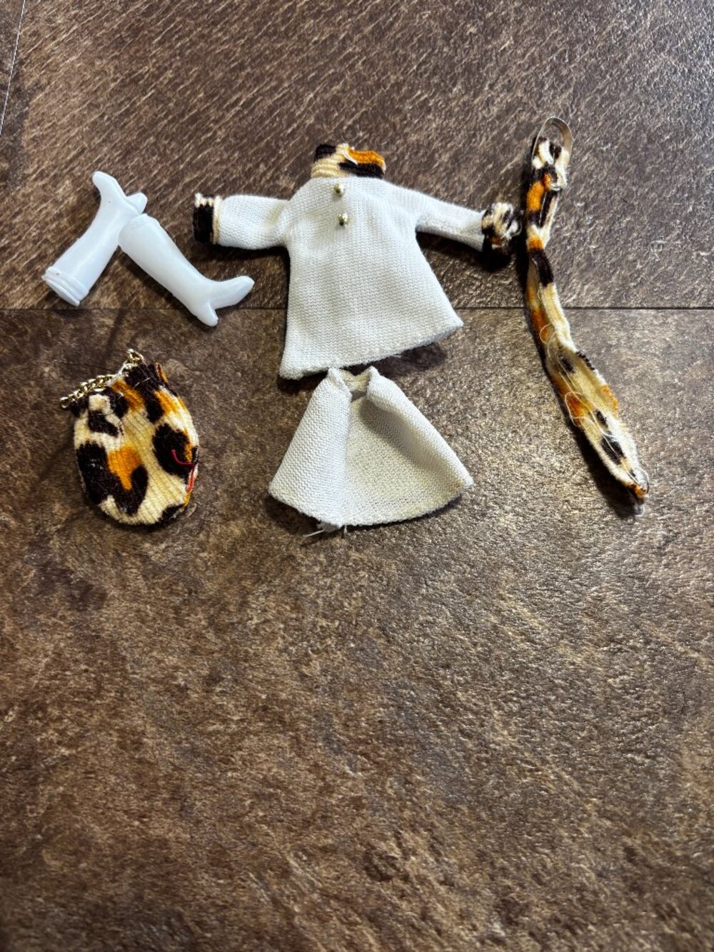 Topper Dawn doll clothes Cindi Joy white outfit with leopard trim